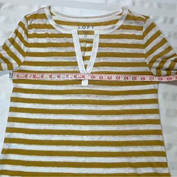 LOFT Linen Women’s V Neck Yellow/cream Striped 3/4 Sleeve Top XS.EUC - Picture 4 of 12